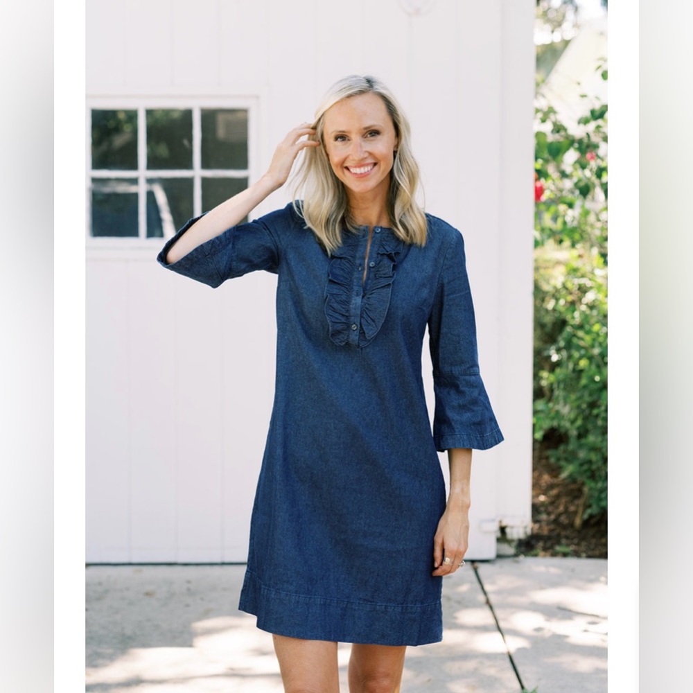 Draper James Chambray Ruffle Shift Dress - Picture 12 of 12